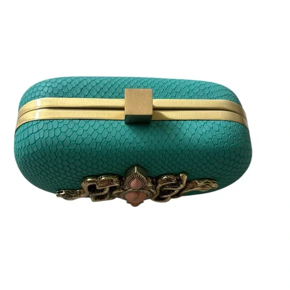 Samantha Wills Hand Crafted Turquoise Snakeskin Snake Motif Box Clutch - Picture 10 of 15